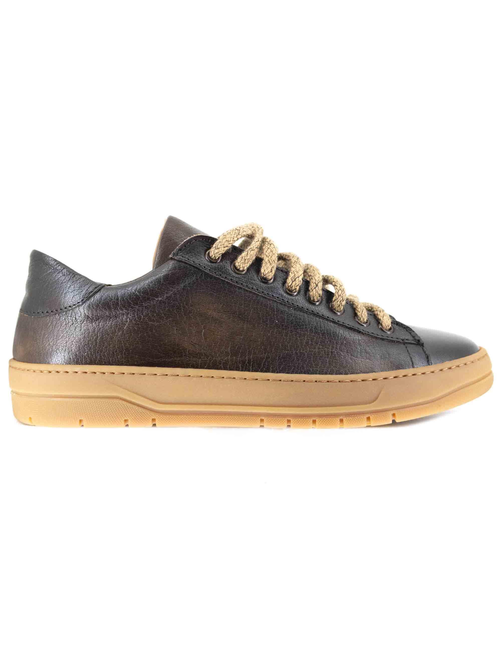 Sneakers uomo in pelle marrone con suola in gomma cucita ambra SP0622 014 Spatarella 