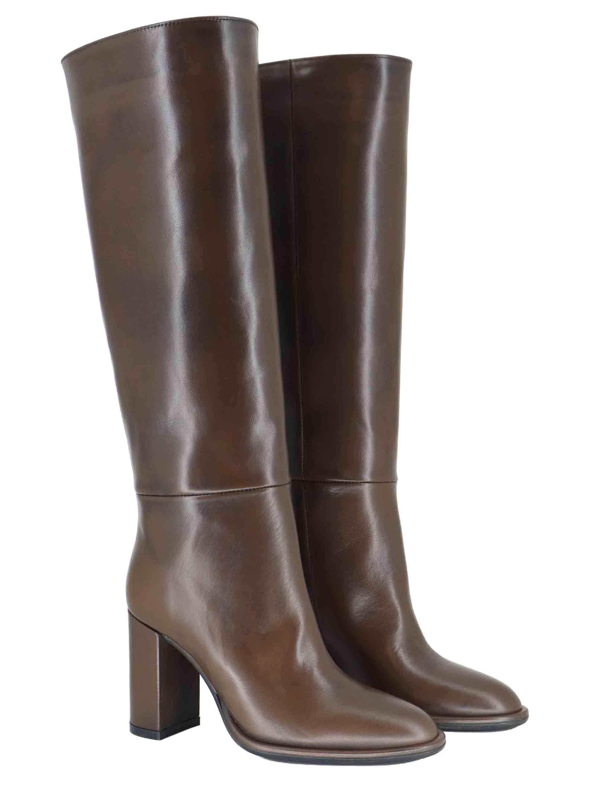 Stivali donna a tubo in pelle marrone tacco alto R2461 75 Bianca Di 