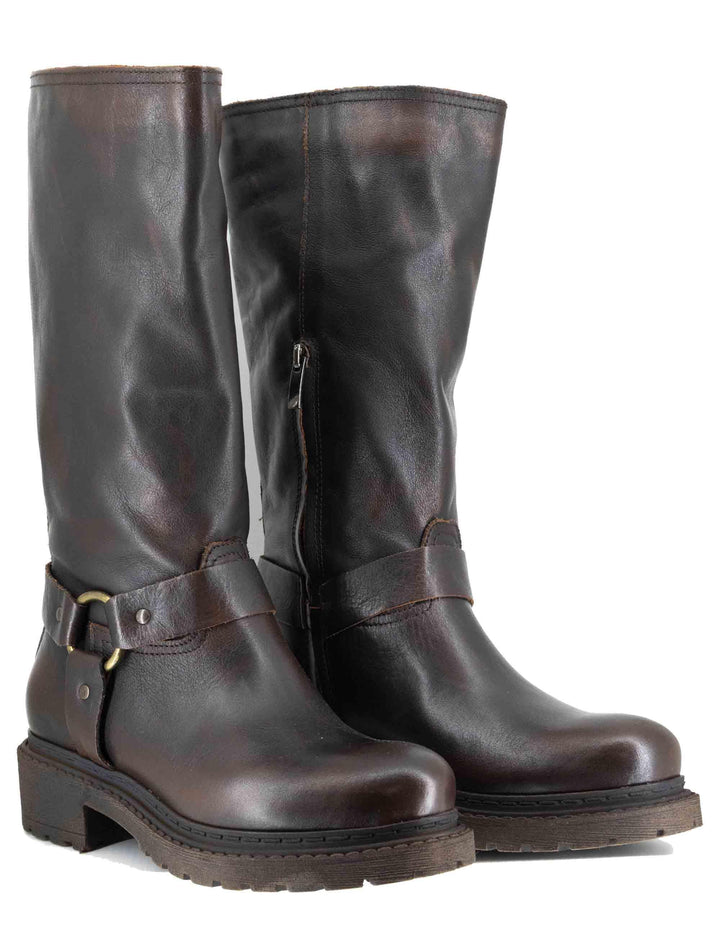 Stivali donna in pelle marrone con cinturone e suola in gomma SPMA644 014 Spatarella 