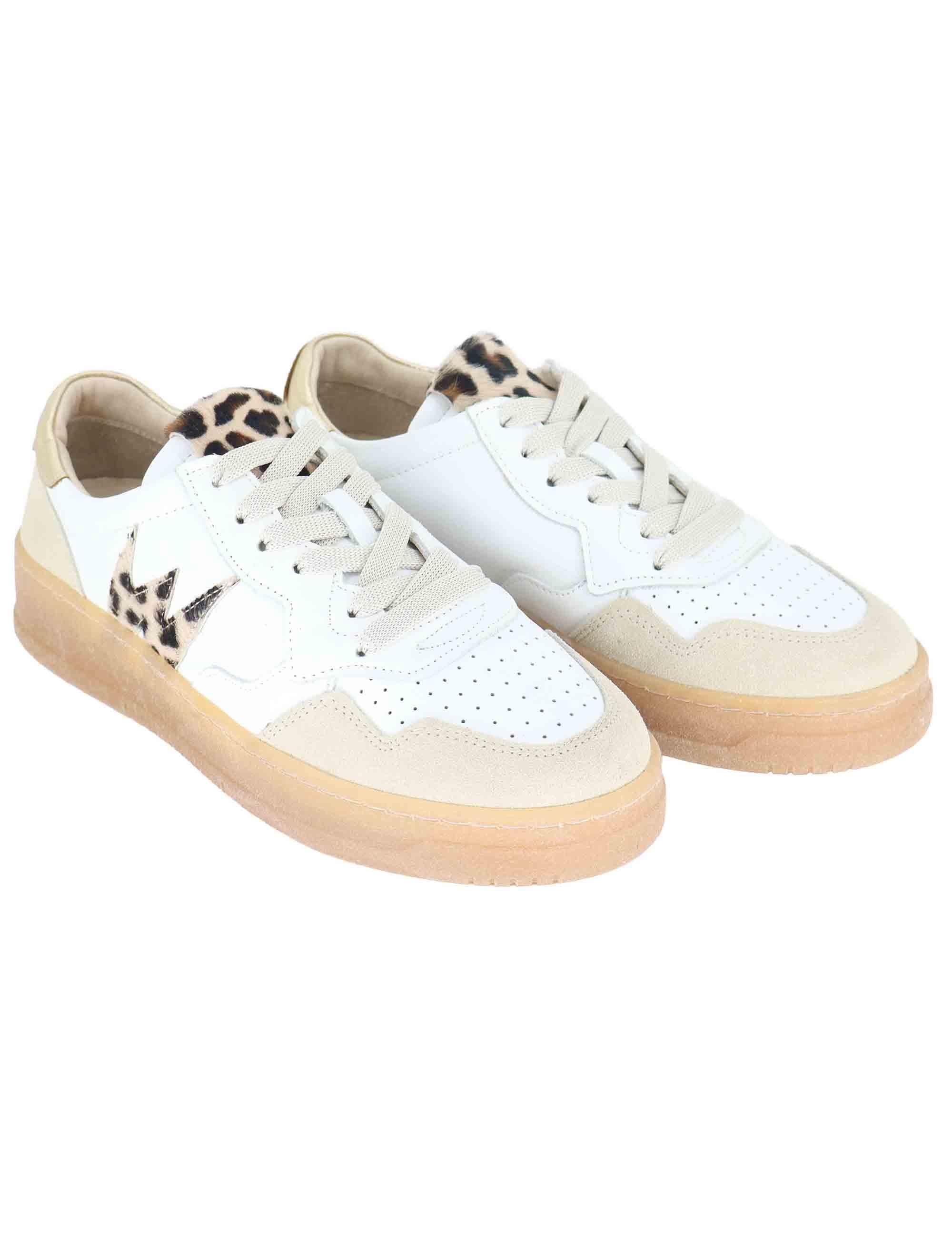 Sneakers donna in pelle off white con riporti in camoscio SP56529 100 Spatarella 