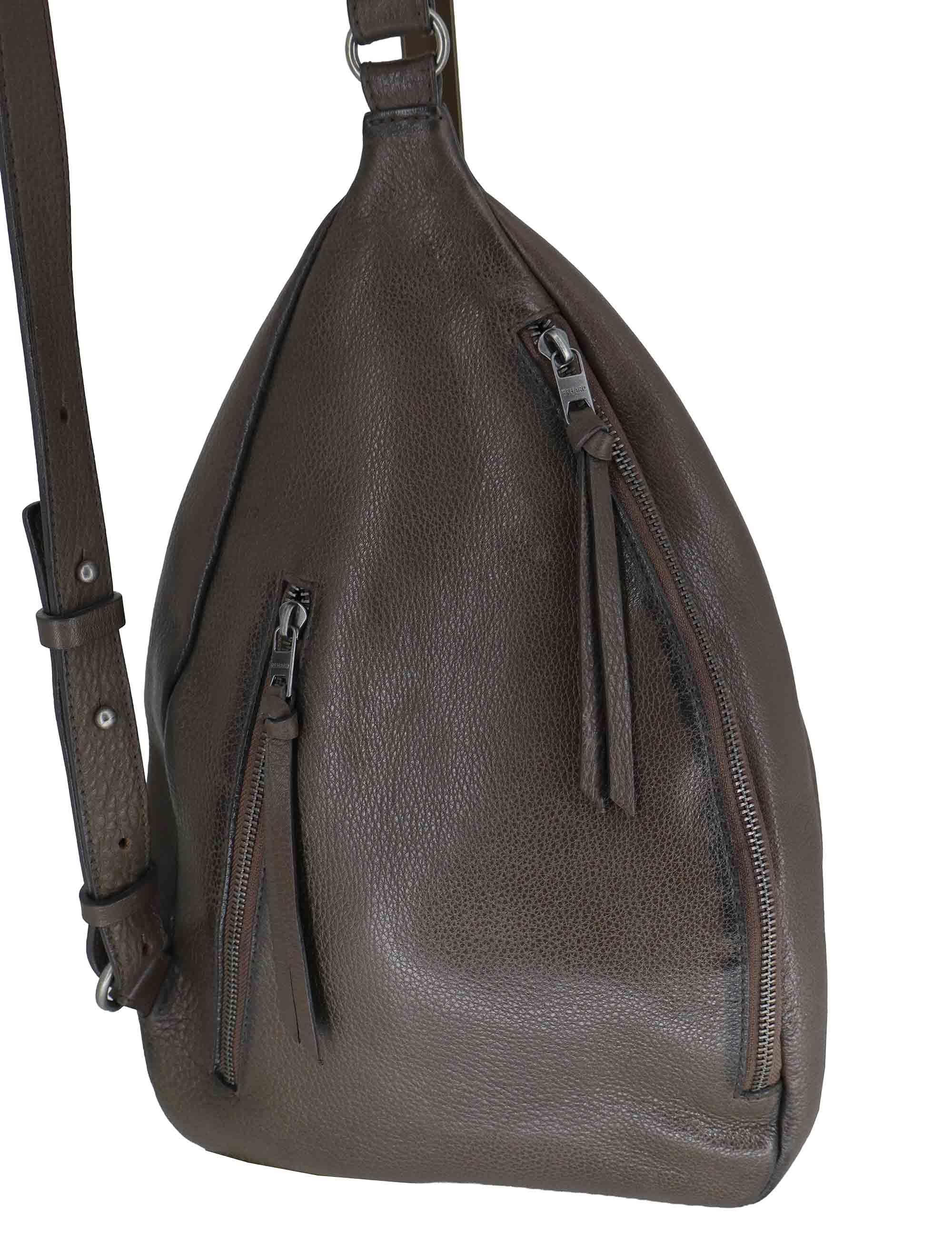 Zaini monospalla donna in pelle grigia con tracolla regolabile e vano porta oggetti RBS1505 745 Rehard 