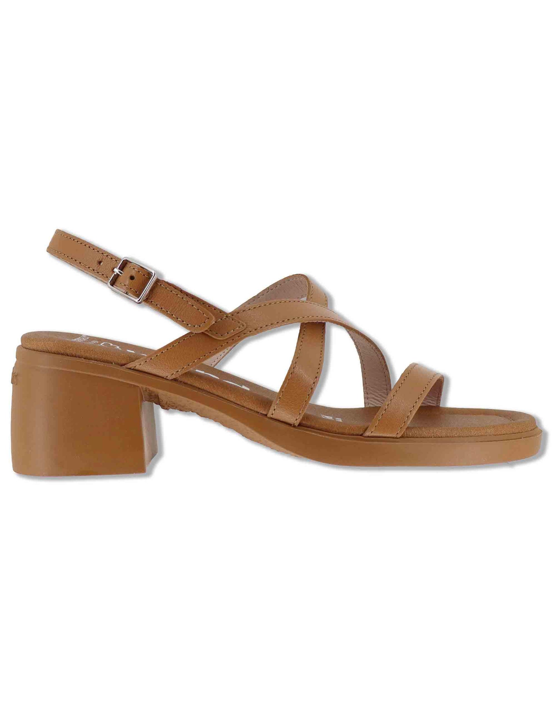 Sandali slingback donna in pelle cuoio con tacco medio e sottopiede soft D-2303 014 Wonders 