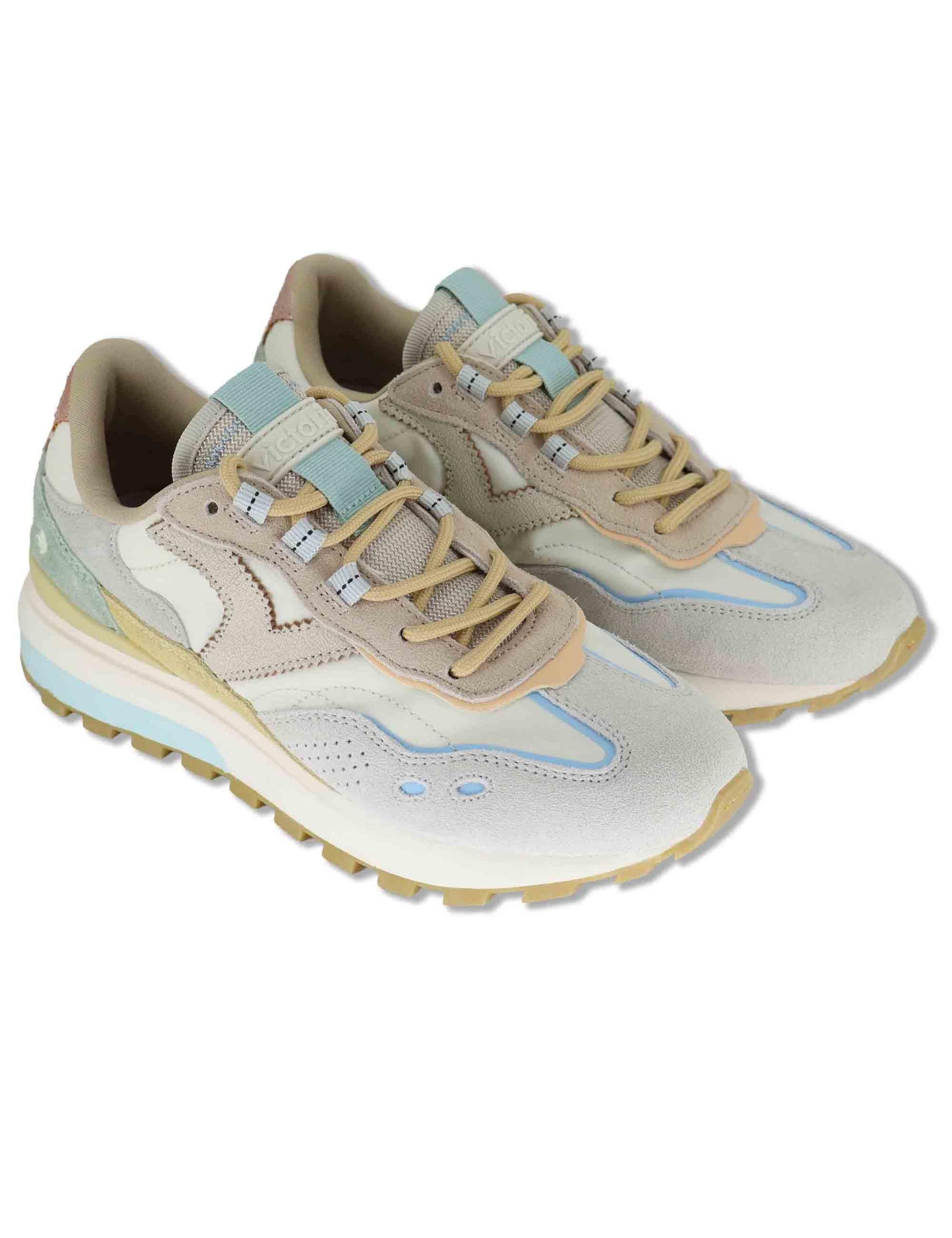 Sneakers donna Luna in pelle e camoscio beige con suola running 1156116 80_Beige Victoria 