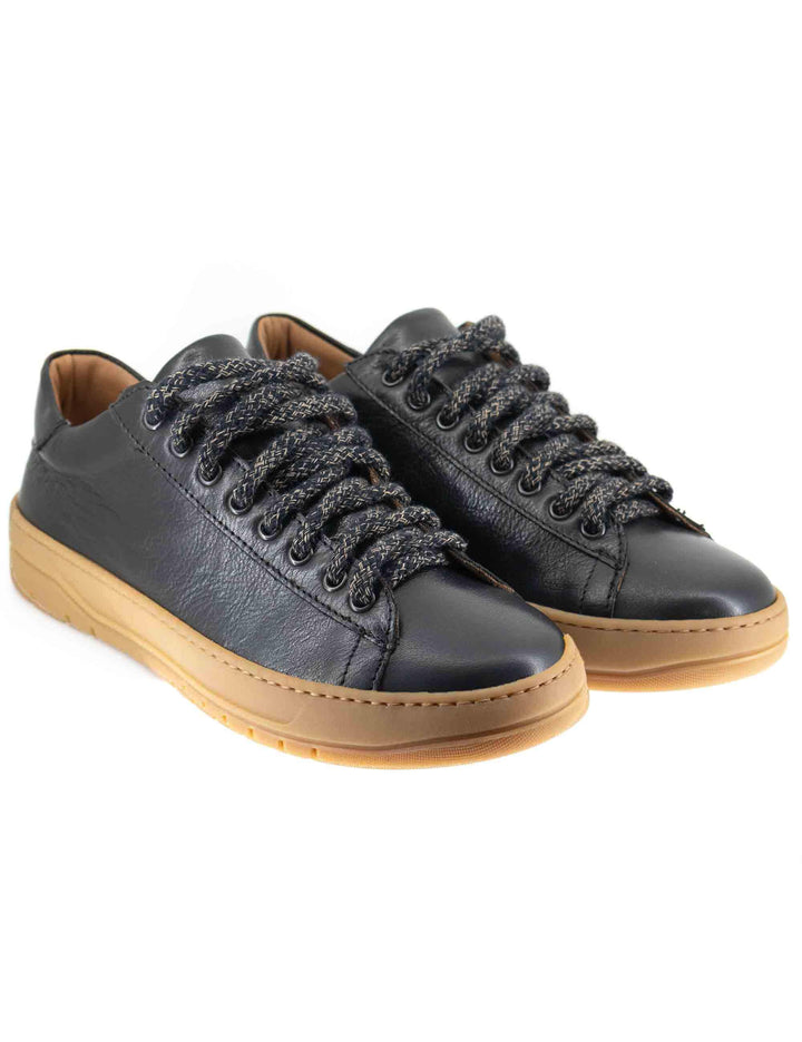 Sneakers uomo in pelle nera con suola in gomma cucita ambra SP0622 001 Spatarella 