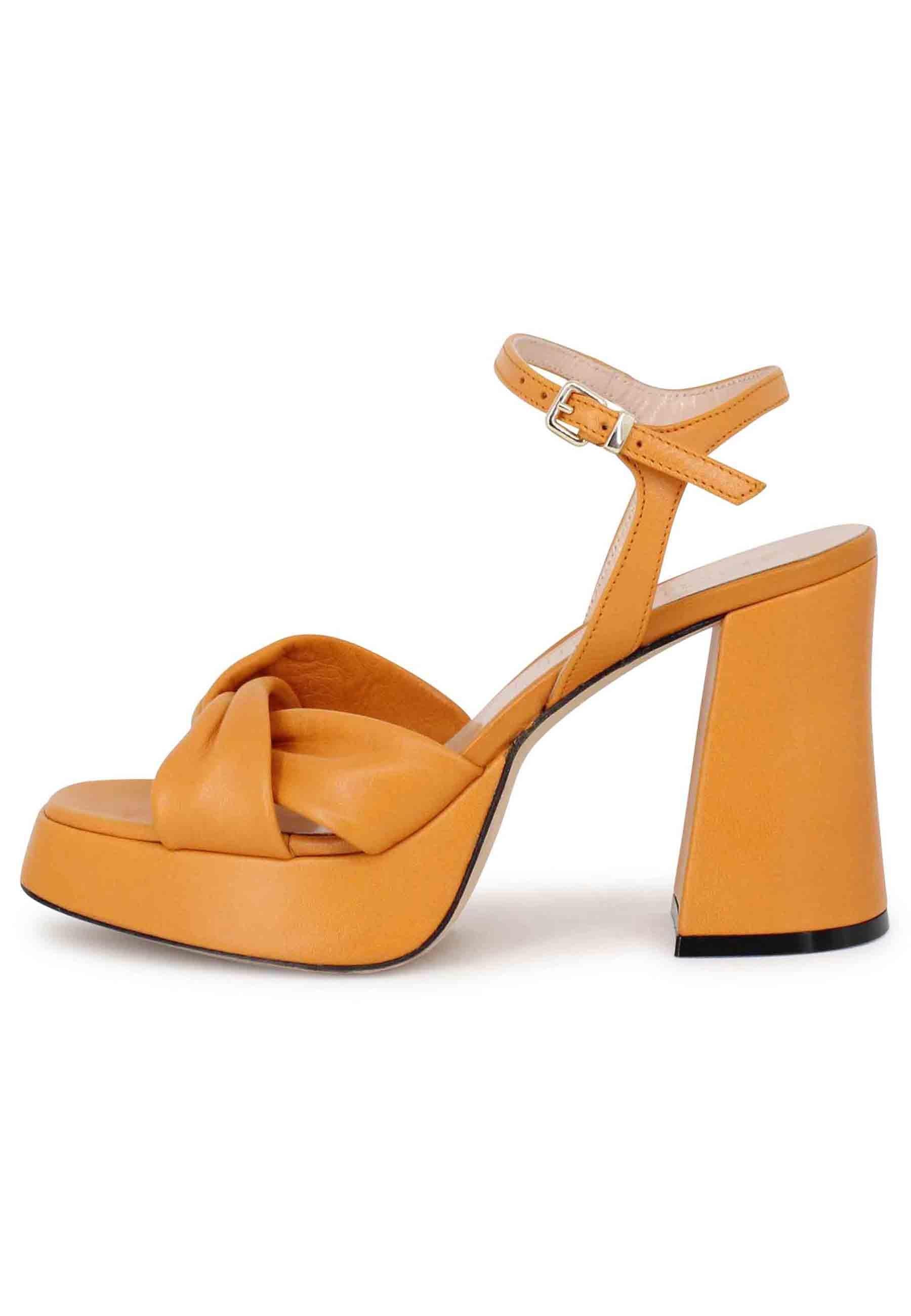 Sandali donna in pelle arancione con tacco alto plateau e cinturino alla caviglia SP1403 025 Spatarella 