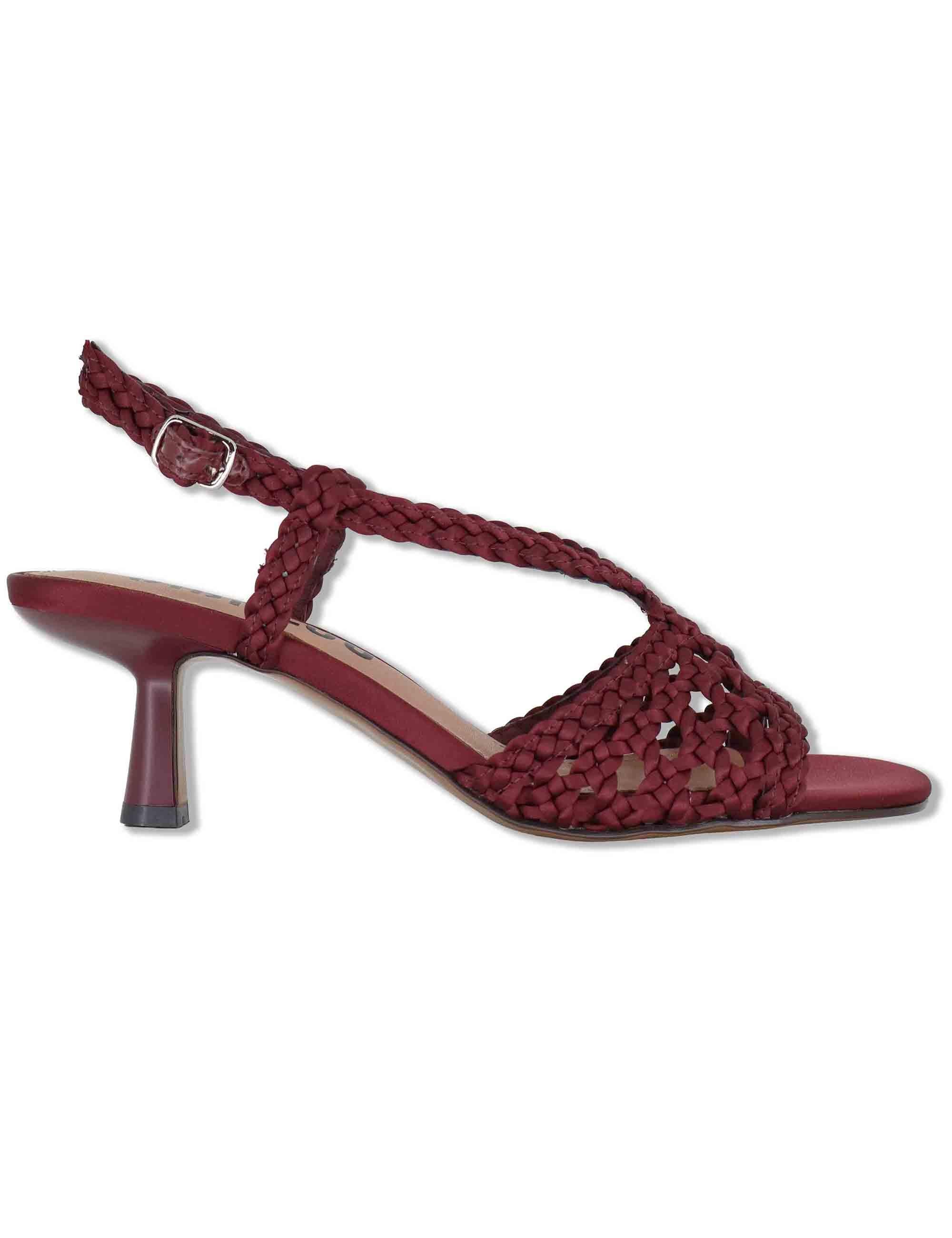 Sandali donna slingback in pelle intrecciata bordeaux con tacco sottile Kou 702Z75VK 40-BURGUND Bibi Lou 