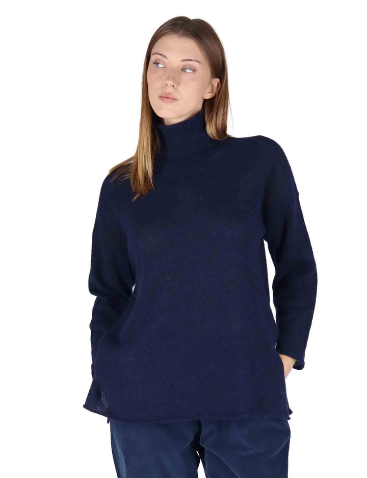 Maglioni donna in lana blu con collo alto vestibilità over 3W25-MELISSA SHAG NIGHT TreBarraBi 