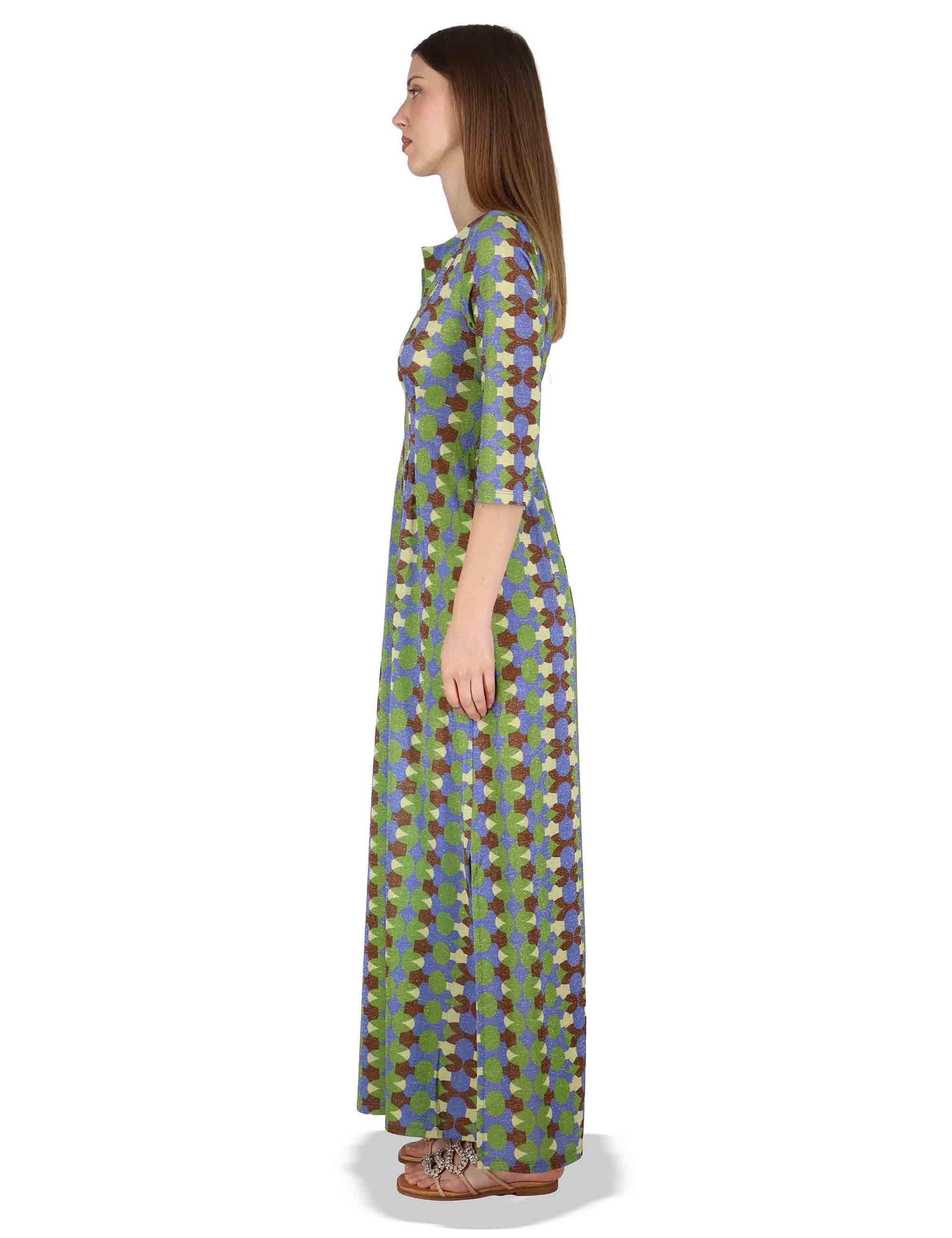 Abiti donna Long Kaftan in tessuto turchese a fantasia e maniche 3/4 JFAAB0001-F1506-1261 6090 Justmine 