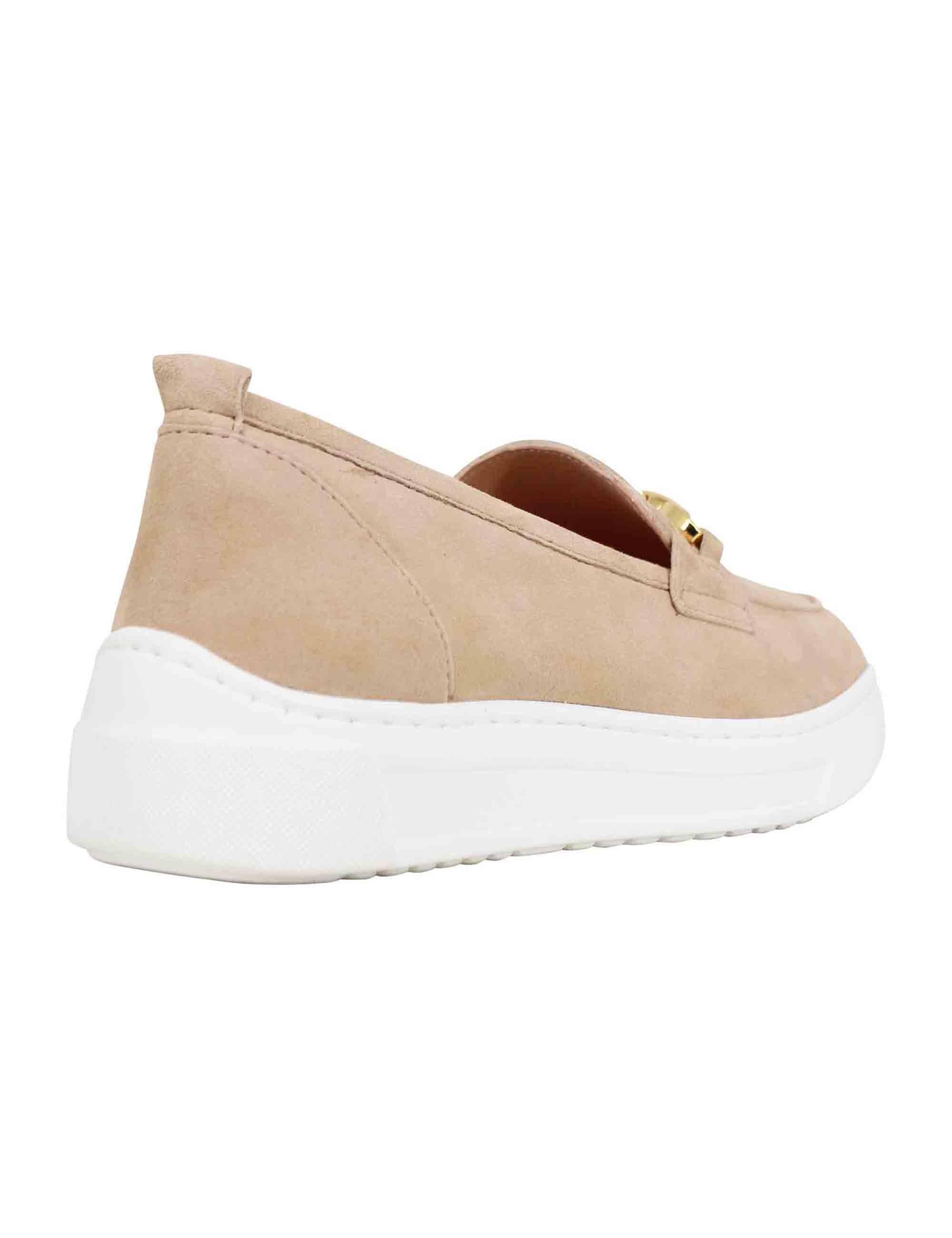 Mocassini donna in pelle scamosciata nude con zeppa in gomma FINDAY KS SKIN Unisa 