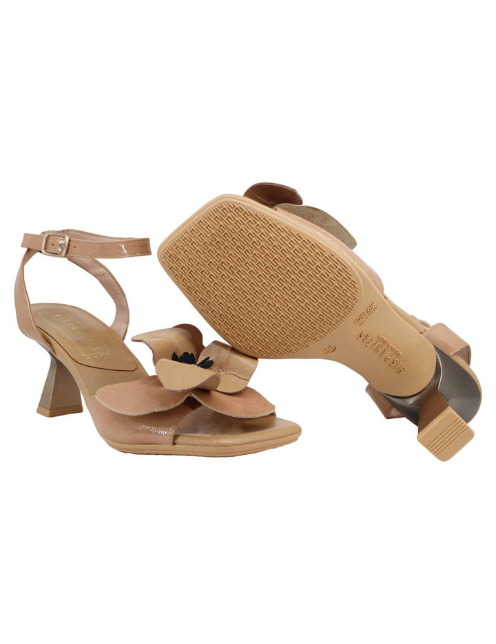 Sandali donna in vernice cuoio con cintuino alla caviglia tacco alto e fiore in pelle HV243291 C001 Hispanitas 