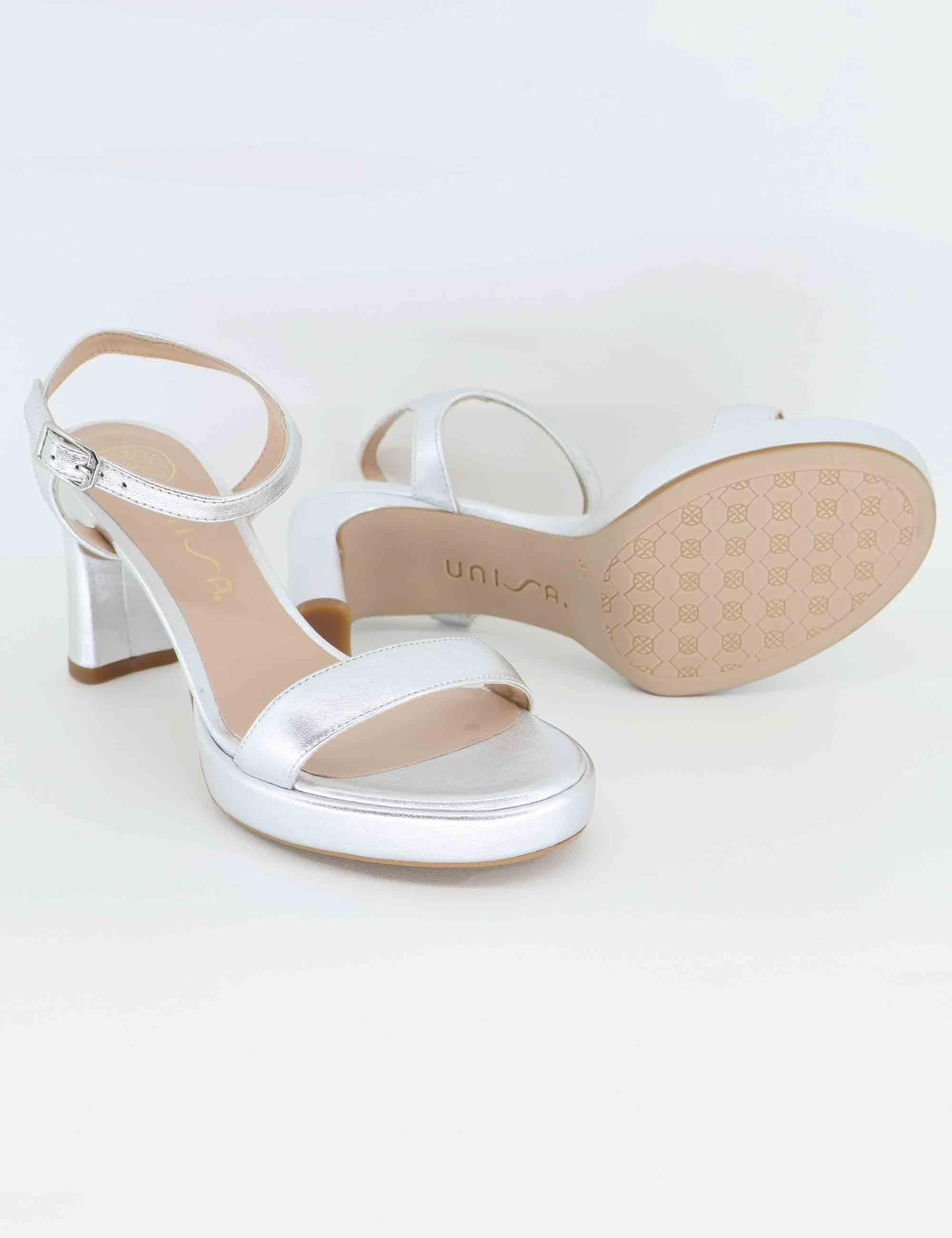 Sandali donna in pelle argento con tacco alto e plateau SORO LMT_SILVER Unisa 