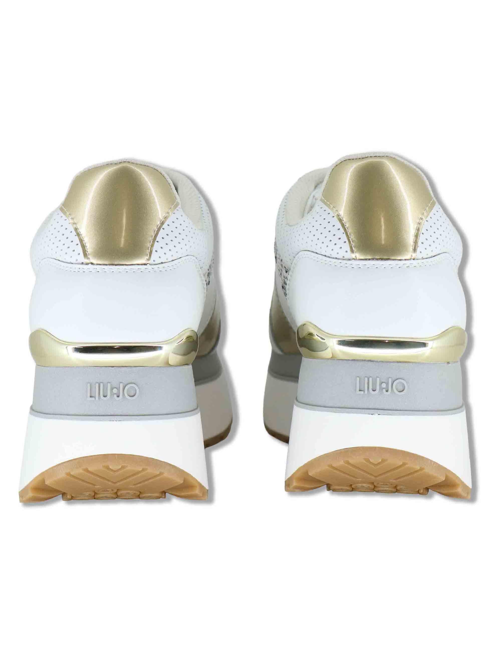 Sneakers donna in pelle bianca con riporti in contrasto e suola alta 5cm MAXI WONDER 02 BIS GOLD Liu-Jo 