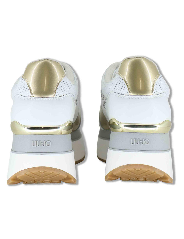 Sneakers donna in pelle bianca con riporti in contrasto e suola alta 5cm MAXI WONDER 02 BIS GOLD Liu-Jo 