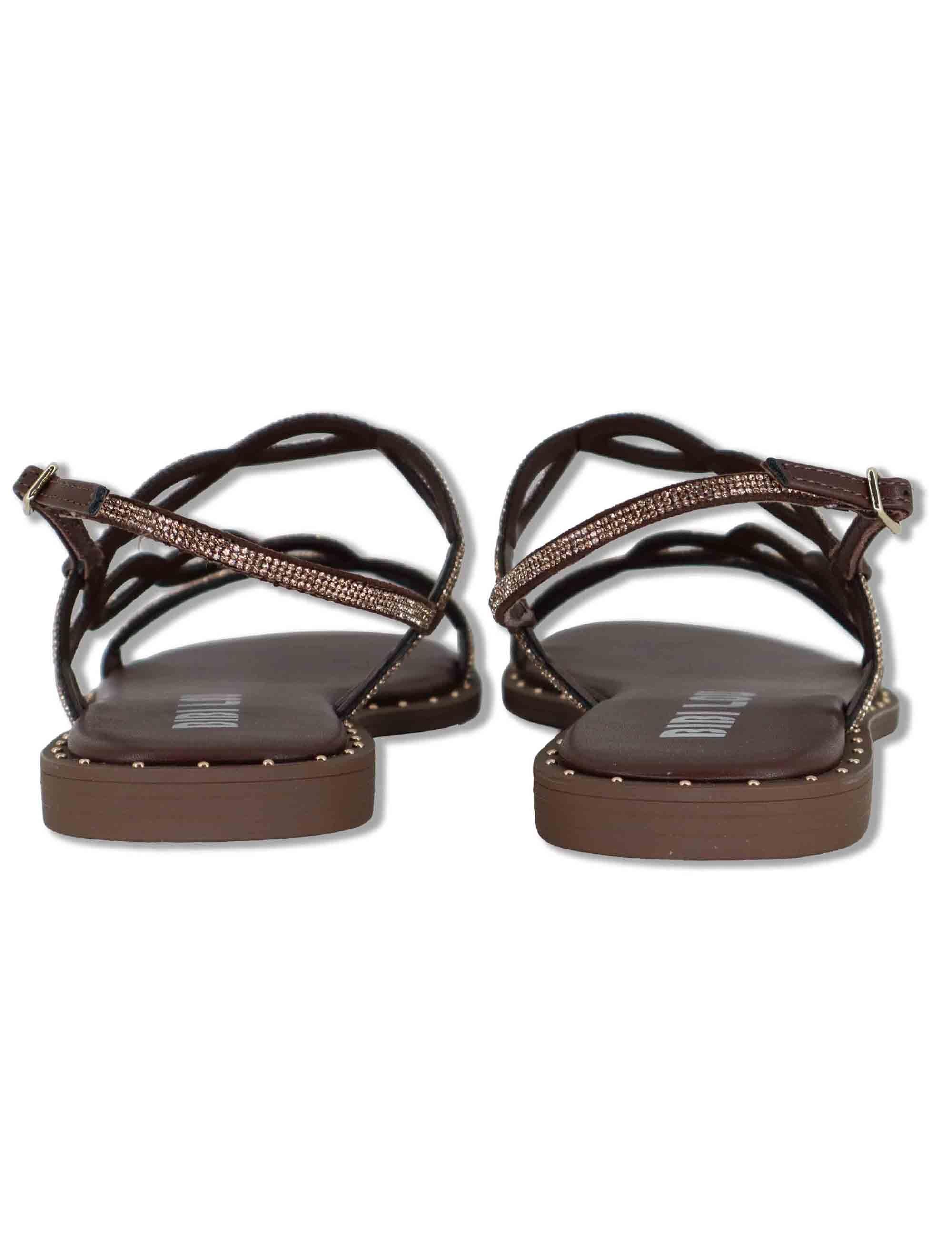 Sandali flat donna in pelle e strass oro con cinturino regolabile Illion 888Z00HG 90-MARRON Bibi Lou 