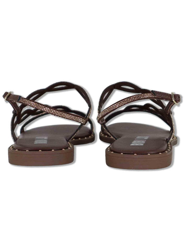 Sandali flat donna in pelle e strass oro con cinturino regolabile Illion 888Z00HG 90-MARRON Bibi Lou 