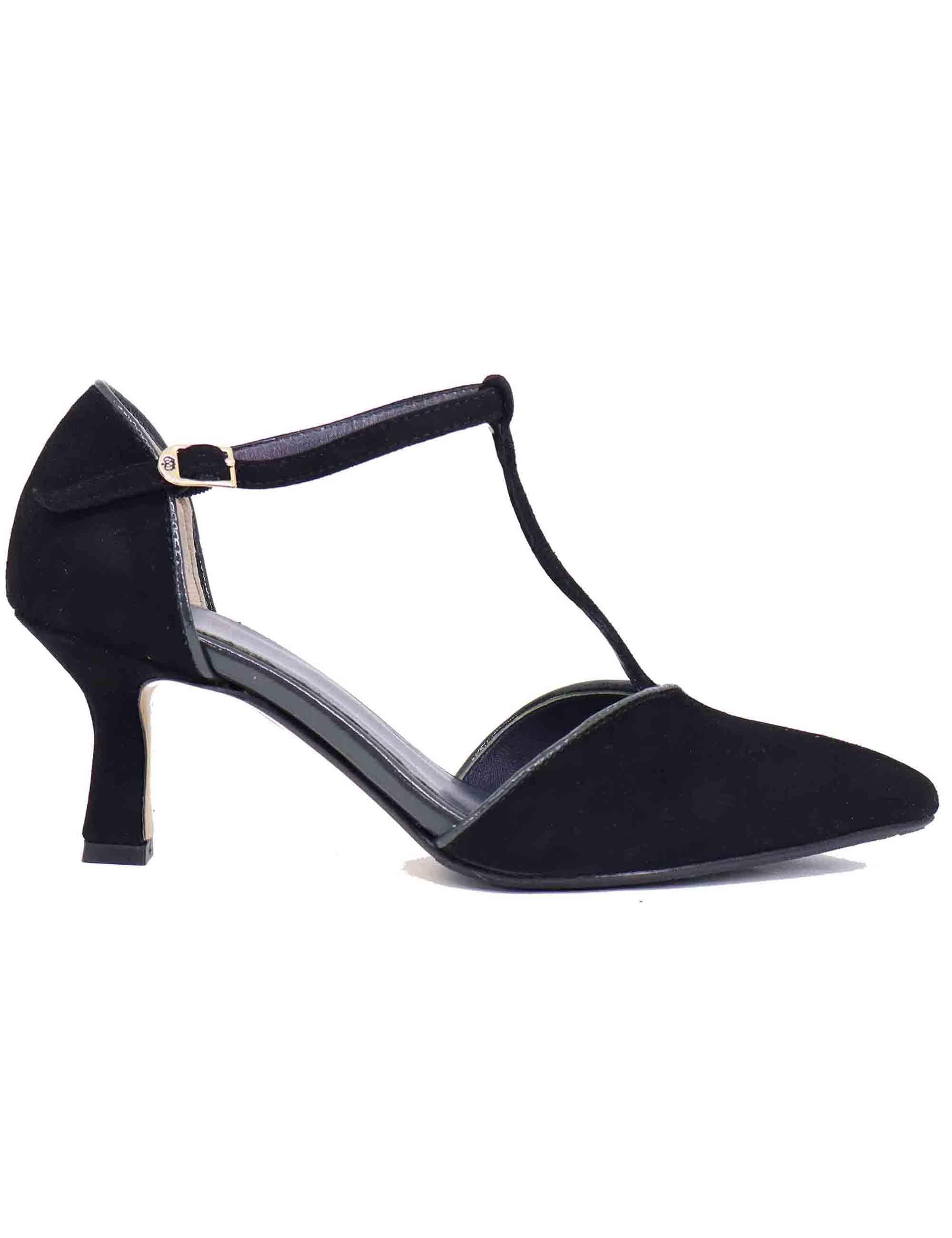 Mary Jane donna in camoscio nero tacco basso DE2413/RT 001 L'Arianna 