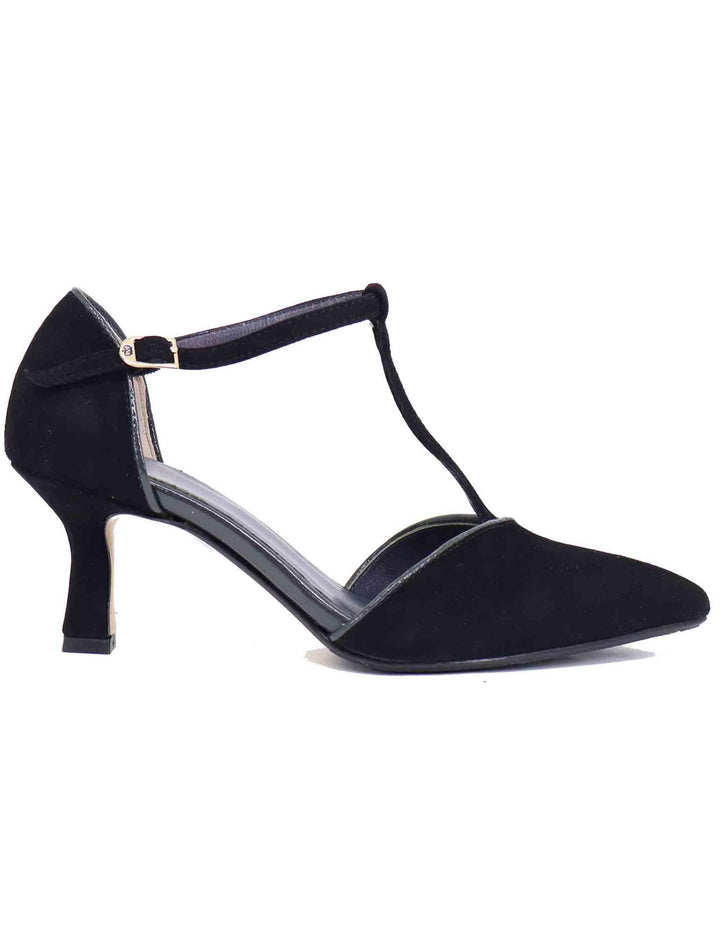 Mary Jane donna in camoscio nero tacco basso DE2413/RT 001 L'Arianna 