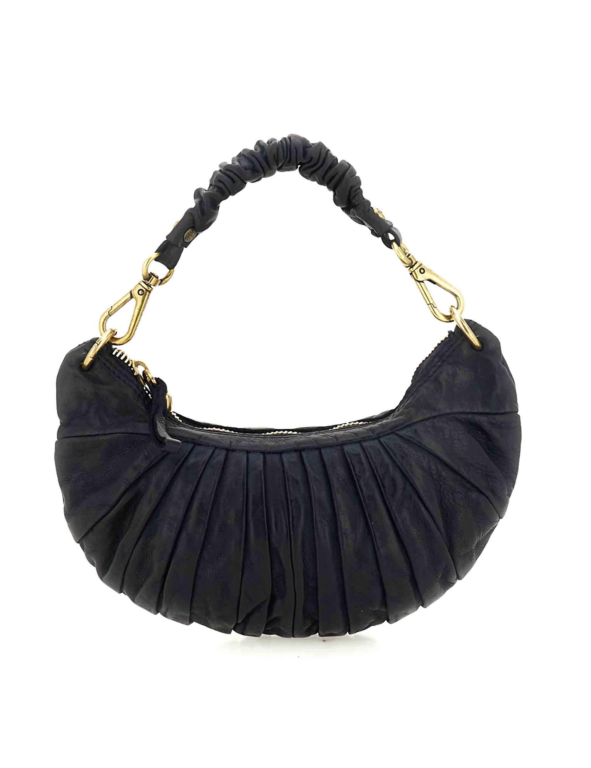 Borse donna Luna in pelle blu plissettata con tracolla monospalla C044070ND X2982 C3001 Campomaggi 