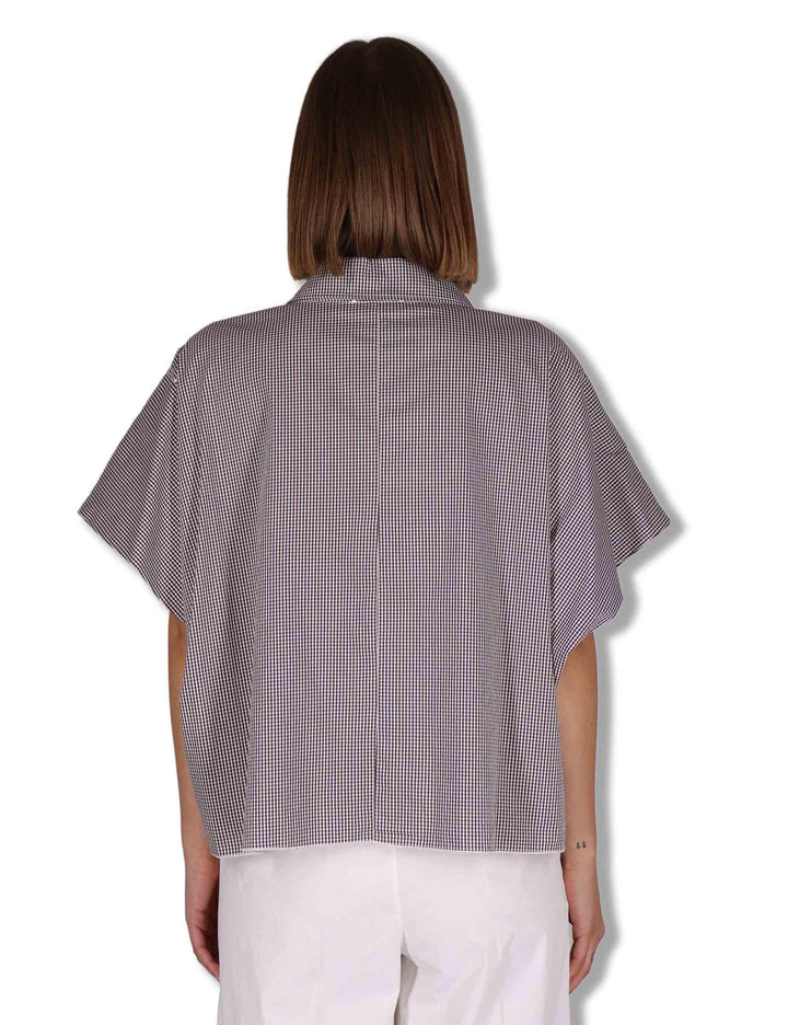 Camicie donna in cotone bianco quadretti con mezze maniche CUMINO ETTO_BUTTER TreBarraBi 