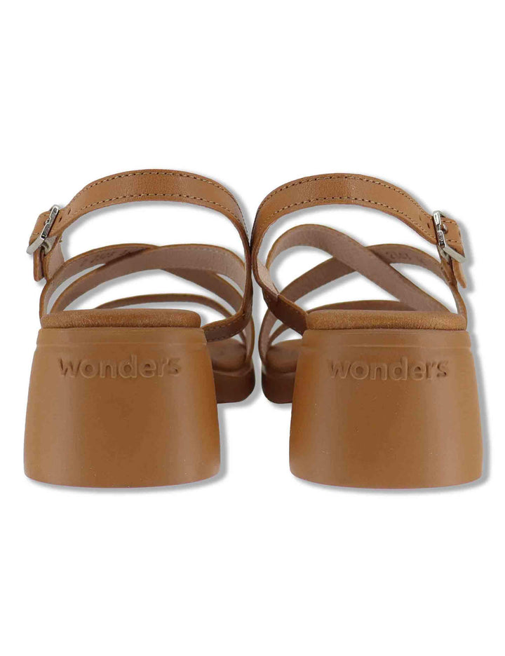 Sandali slingback donna in pelle cuoio con tacco medio e sottopiede soft D-2303 014 Wonders 