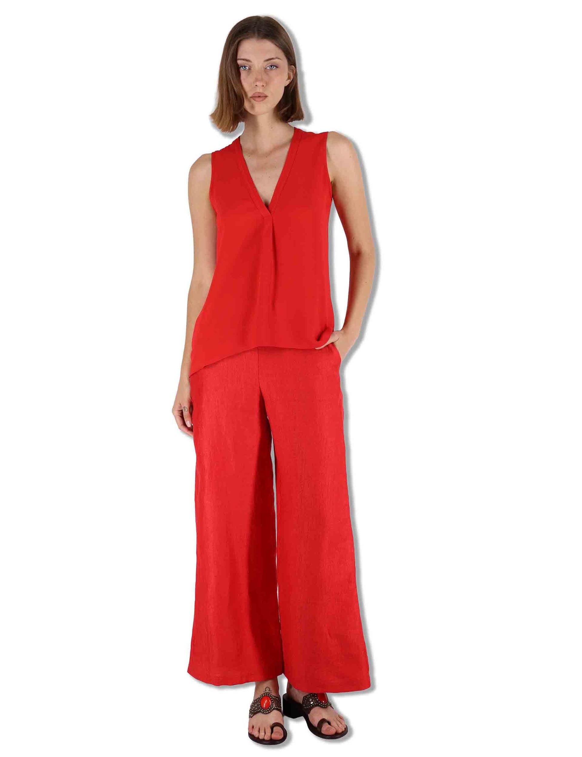 Top donna Fluid Crepe in seta corallo senza maniche scollo a V JP554050672 31013 Maliparmi 