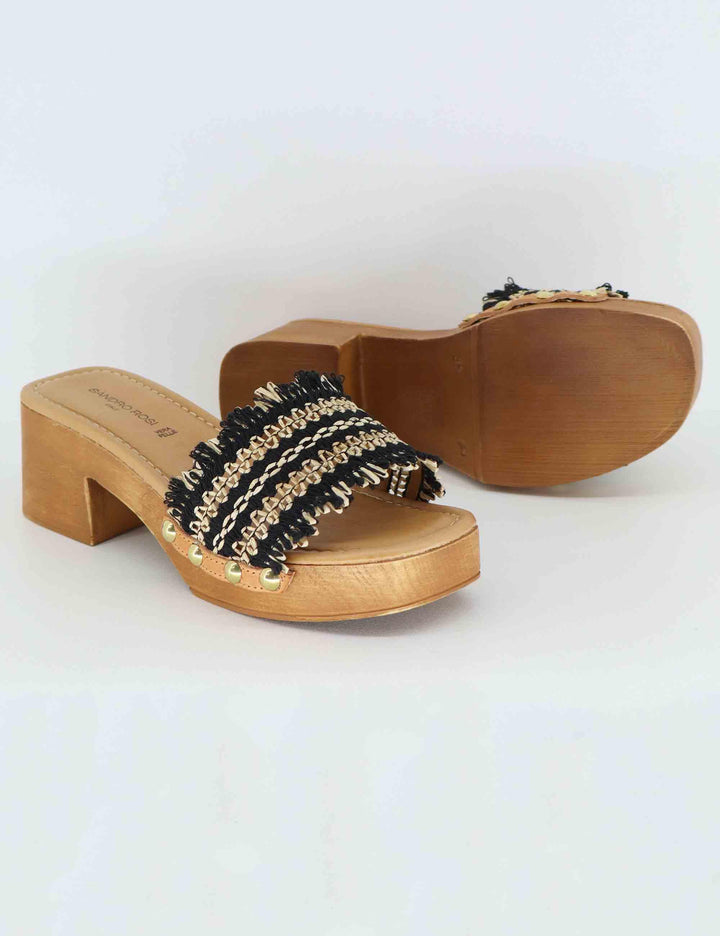 Sandali donna in rafia intrecciata beige con tacco in legno SR9234 001 Sandro Rosi 