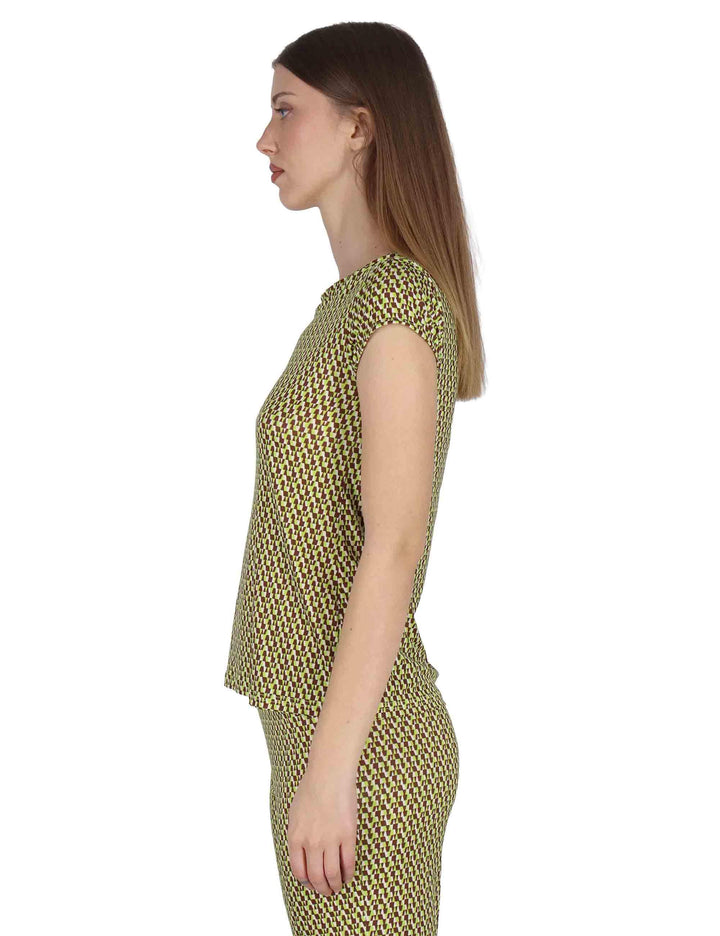 T-Shirt donna Basic in jersey verde stretch a fantasia JFATS0001-E2818-1245 7046 Justmine 