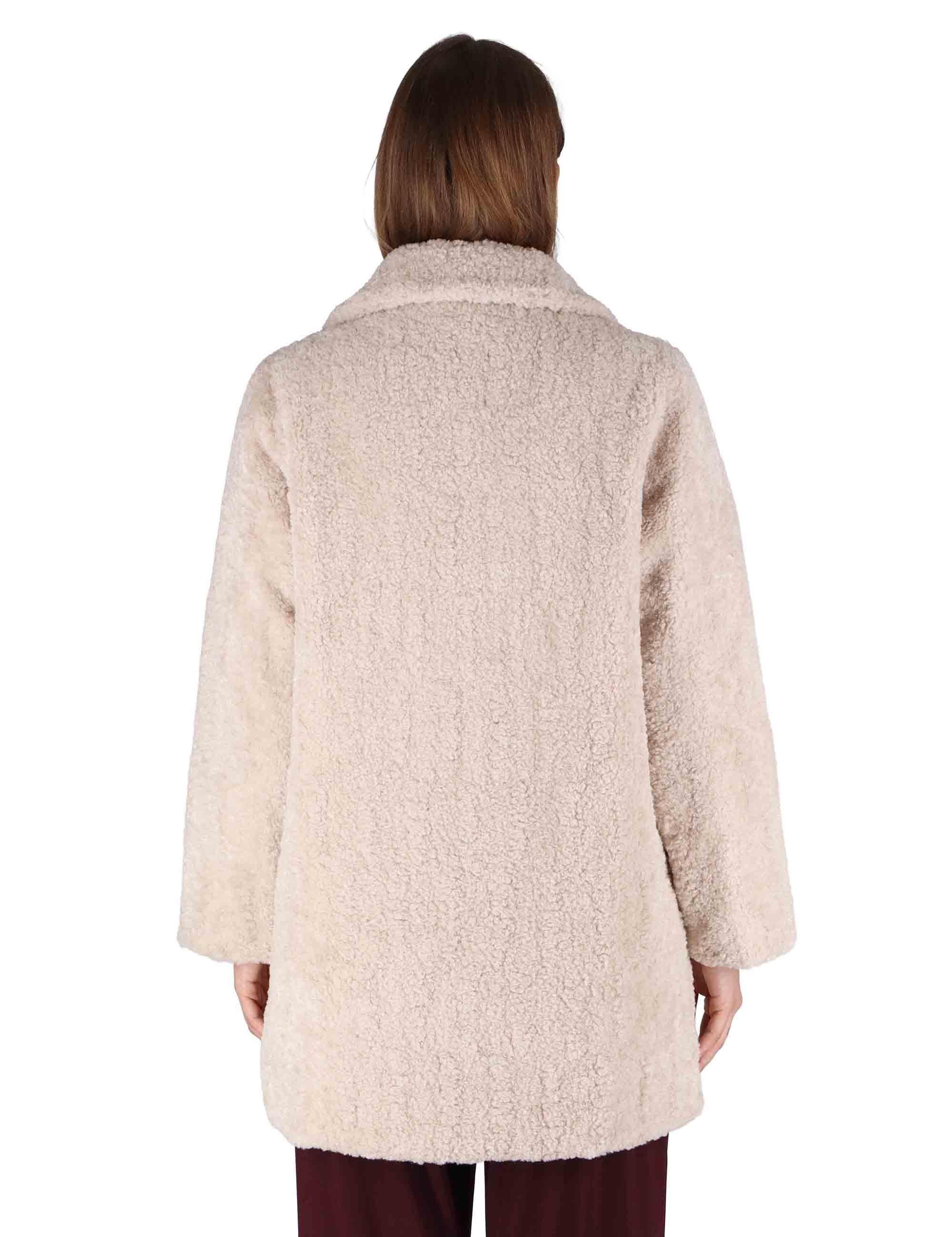 Cappotti teddy reversibili donna in eco beige con bottoni SP25271 CREAM Spatarella 