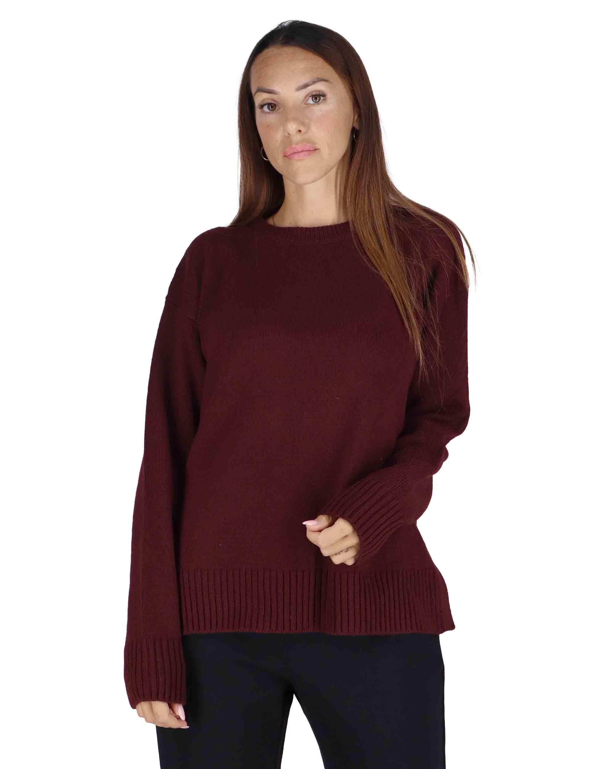 Maglioni donna Cachemire Merinos in lana bordeaux girocollo JQ511474315 50022 Maliparmi 