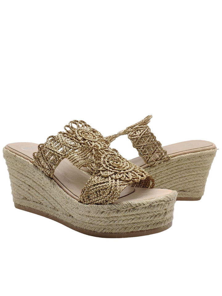Calzature Donna Sandali in Tessuto Beige con Zeppa Alta in Corda 18116 BEIGE Exe 