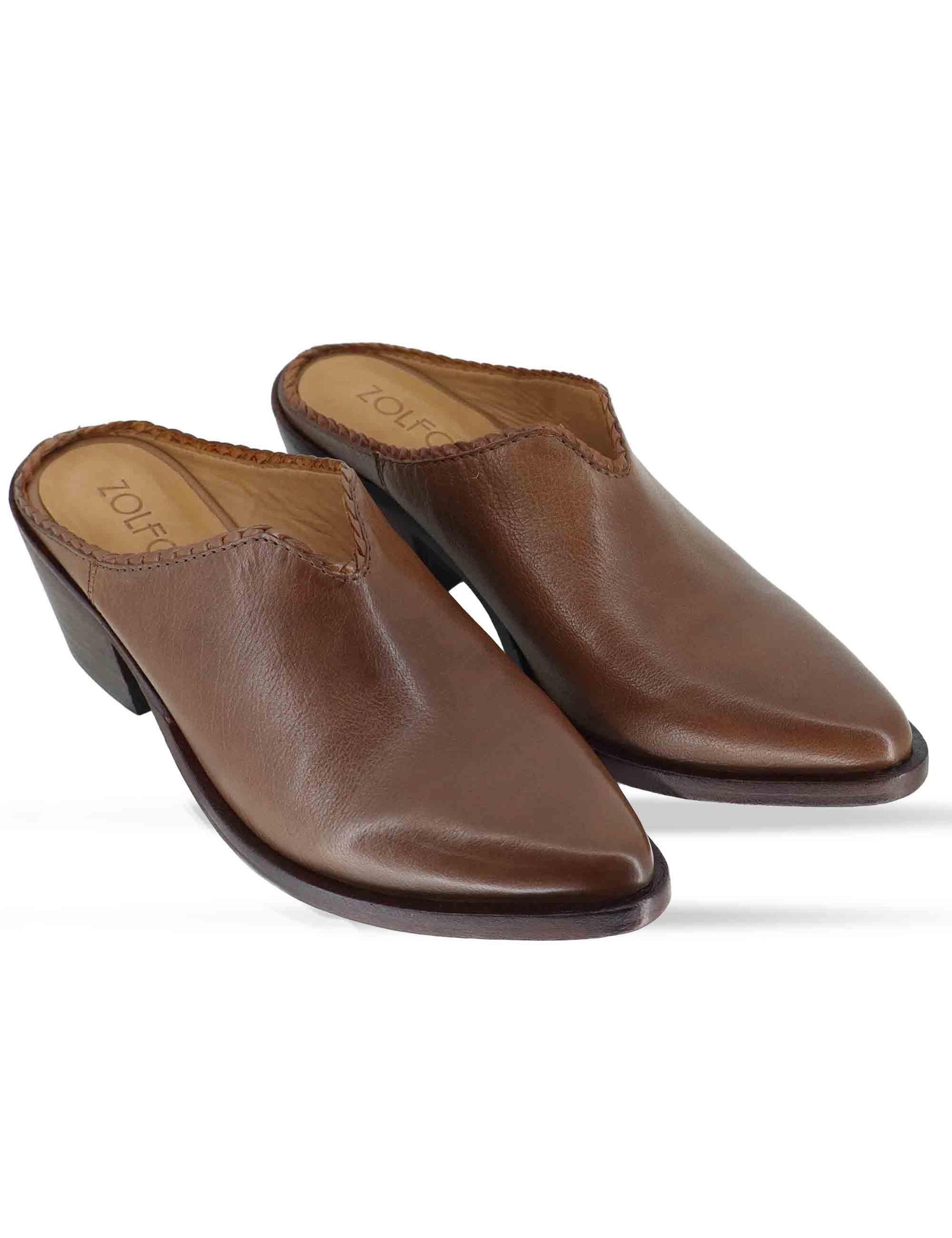 Sabot donna in pelle cuoio con tacco in cuoio e punta a punta 261-303-23 MOCHA Zolfo 