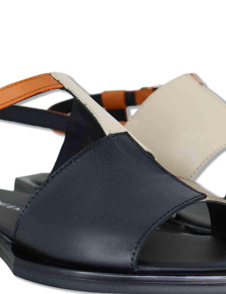 Sandali donna slingback in pelle nera e off white con tacco basso SC09 2 Le Bohemien 