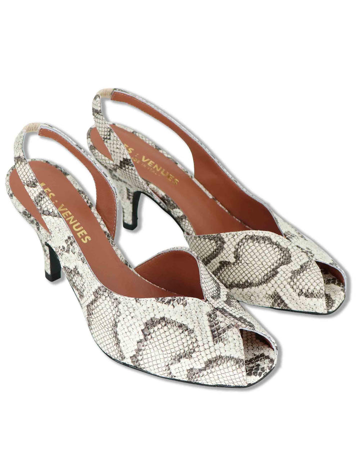 Sandali donna slingback in pelle bianca stampata con tacco alto E401 078 Les Venues 