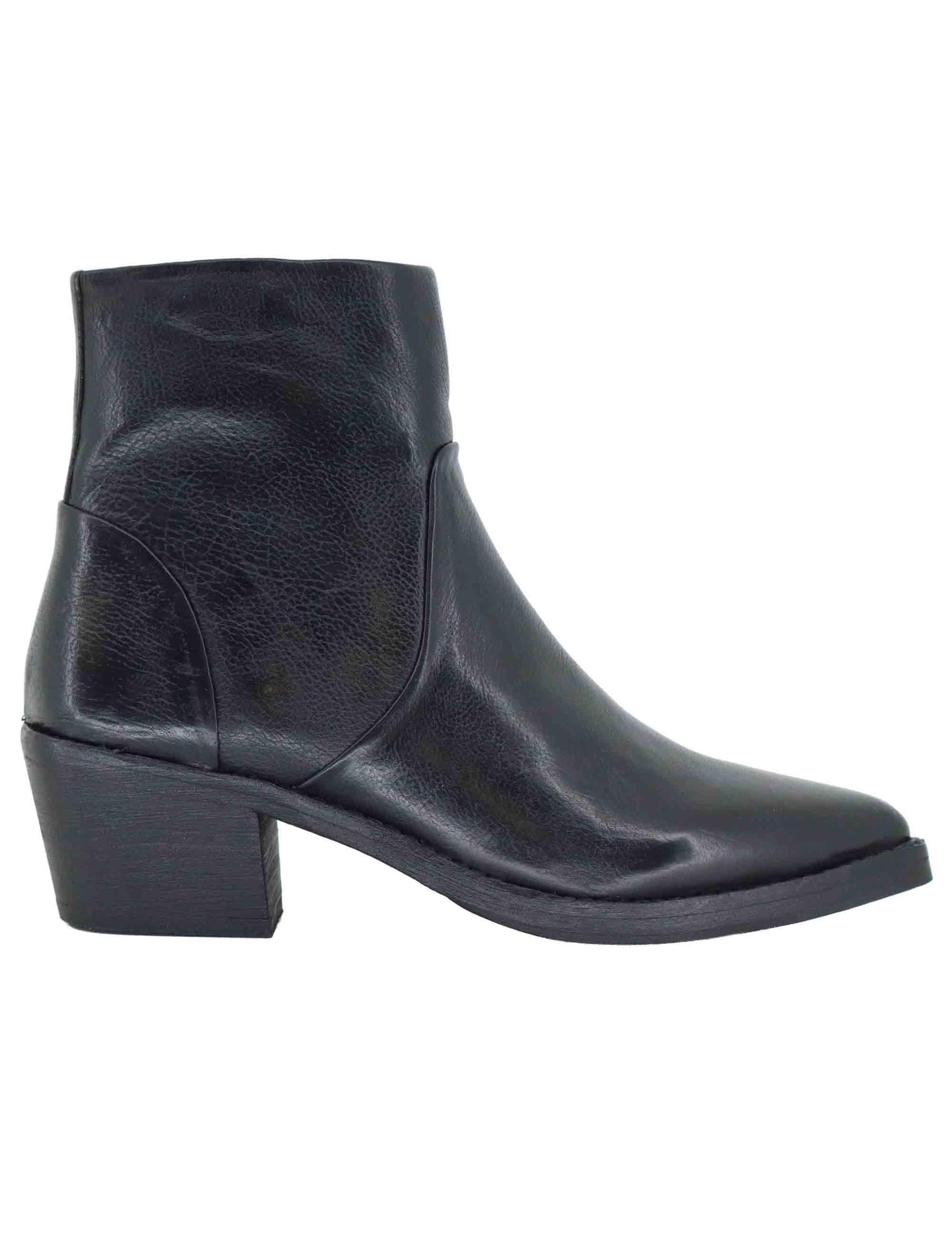 Stivaletti texani donna in pelle nera con tacco medio 252-21-15-TA BLACK Zolfo 