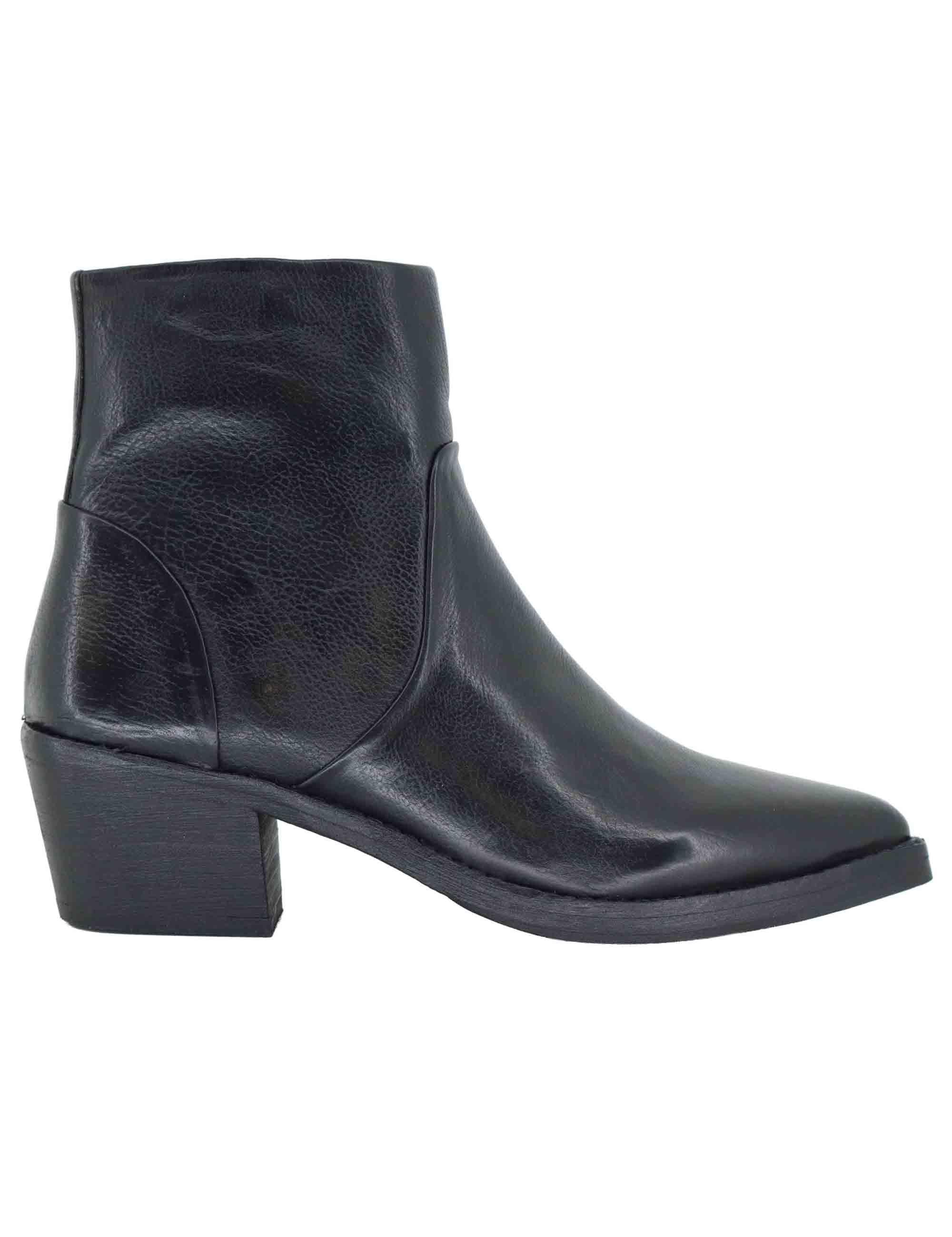Stivaletti texani donna in pelle nera con tacco medio 252-21-15-TA BLACK Zolfo 