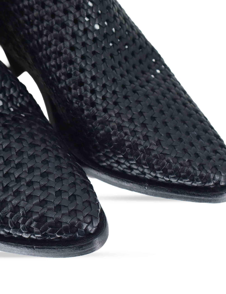 Stivaletti donna in pelle intrecciata nera con tacco messicano 261-303-19 BLACK Zolfo 