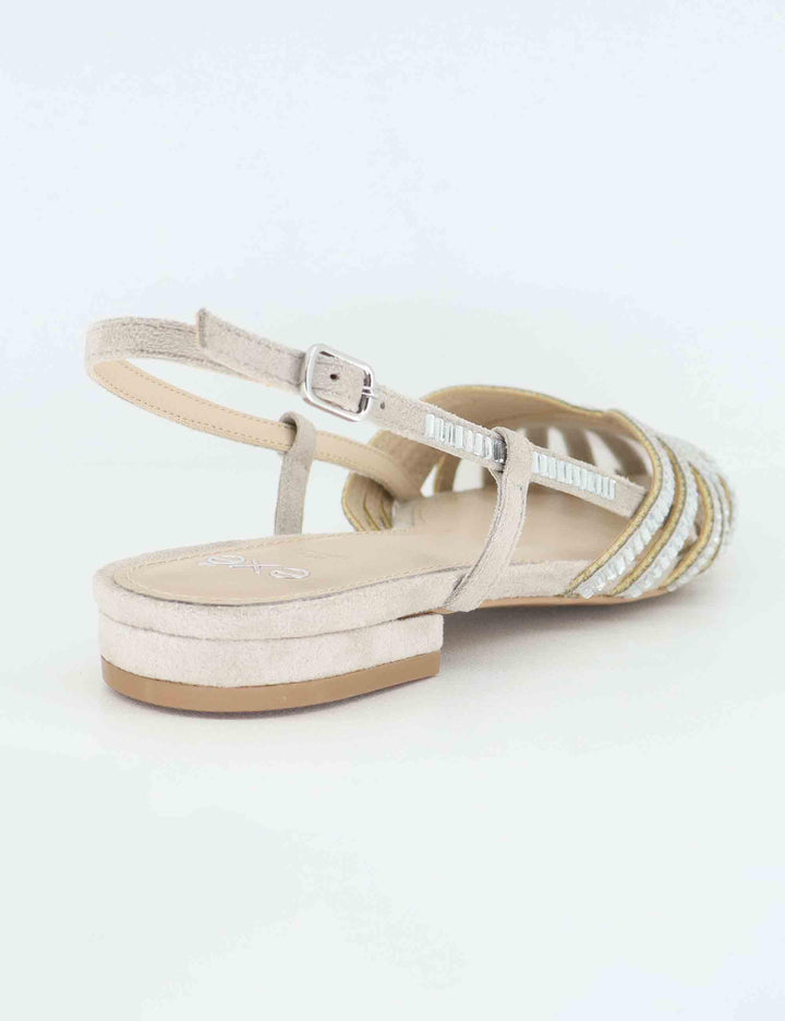 Slingback donna in tessuto argento con strass e tacco basso U470024418A0 D240G-99 Exe 