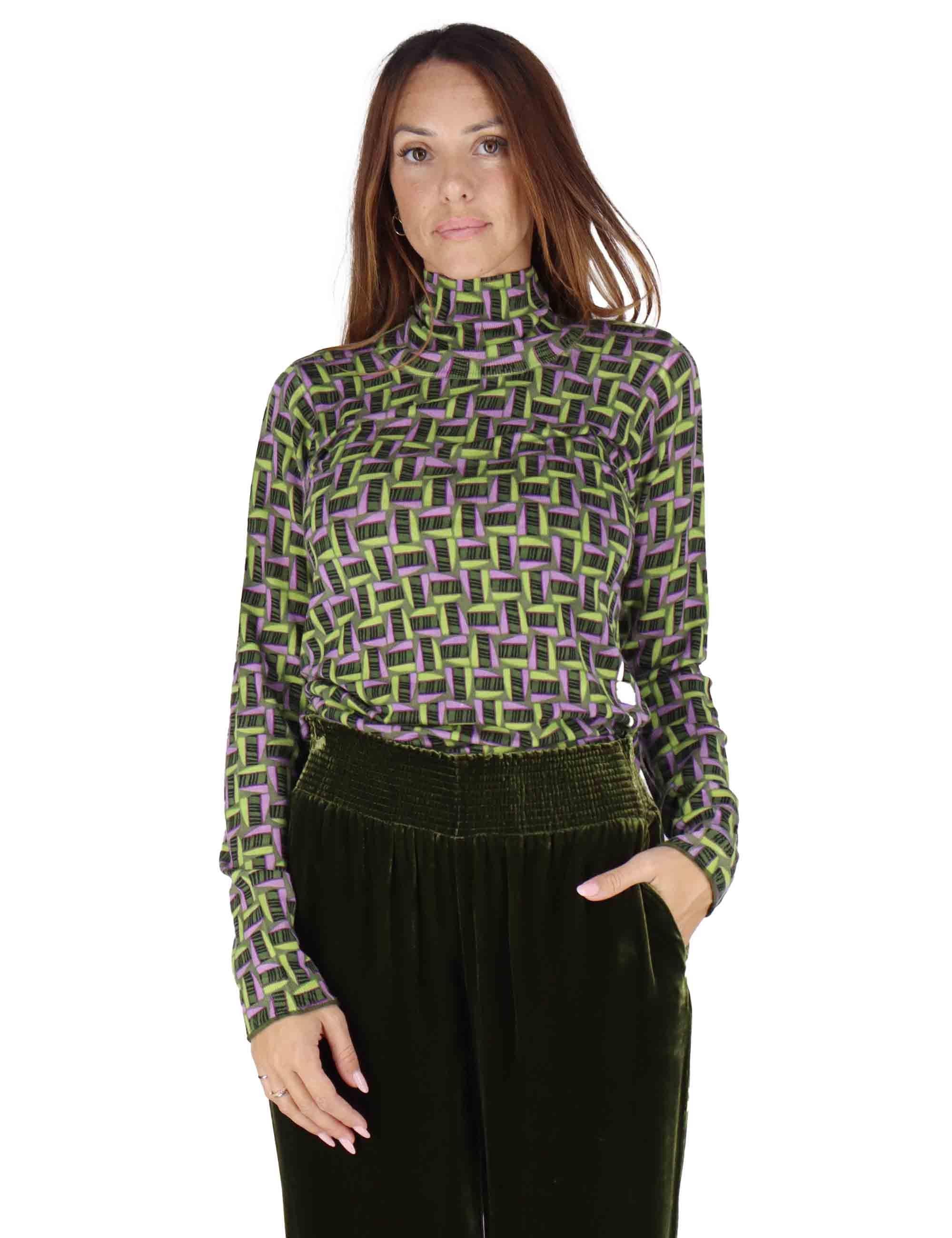 Maglioni donna Printed Knit in lana stampata verde con collo alto JQ510478200 D6072 Maliparmi 