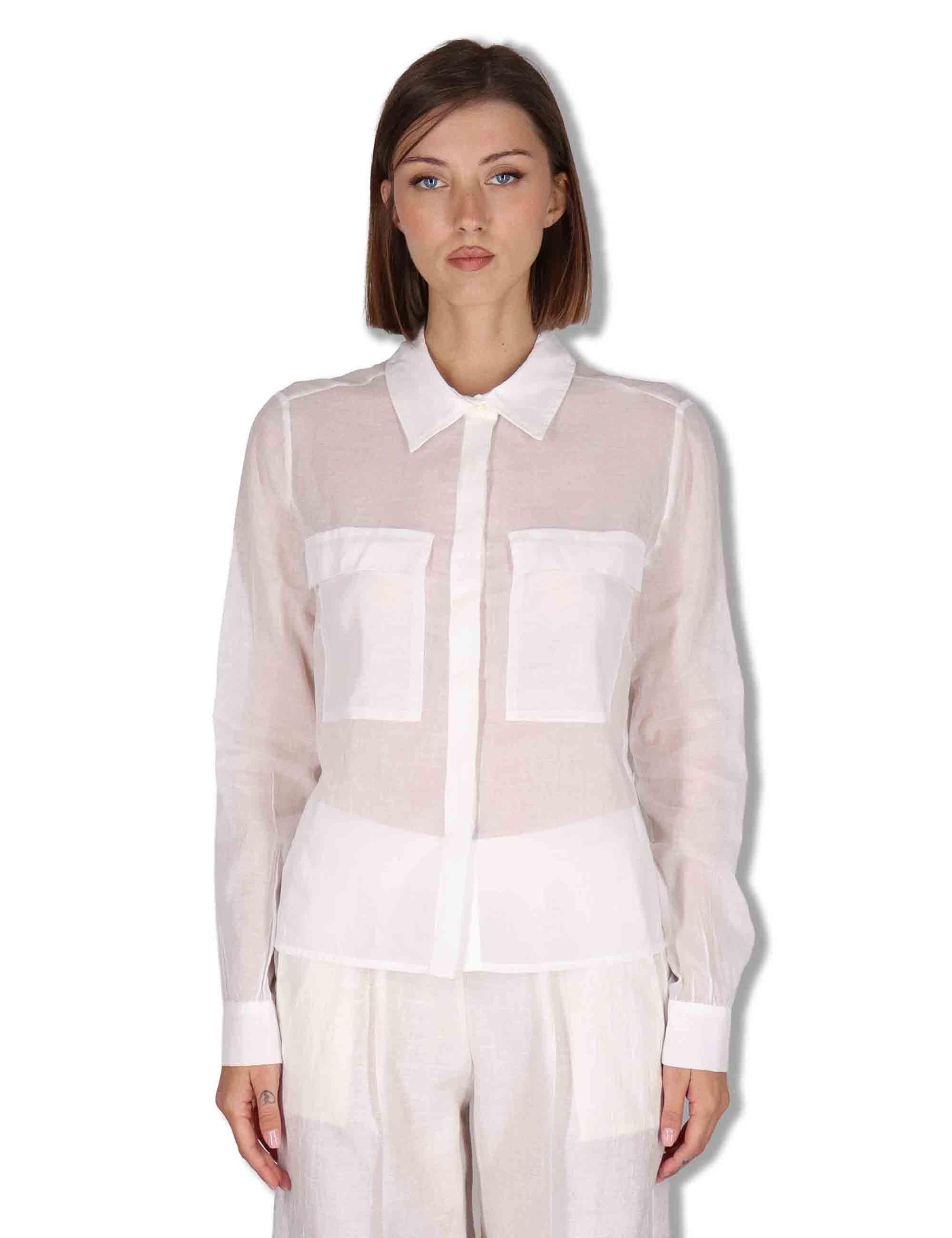 Camicie donna in puro cotone off white con tasconi e maniche lunghe JABCM0001-F1493-1230 85 Justmine 