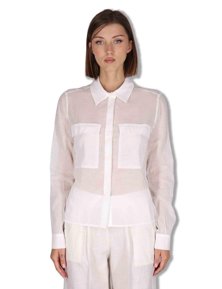 Camicie donna in puro cotone off white con tasconi e maniche lunghe JABCM0001-F1493-1230 85 Justmine 