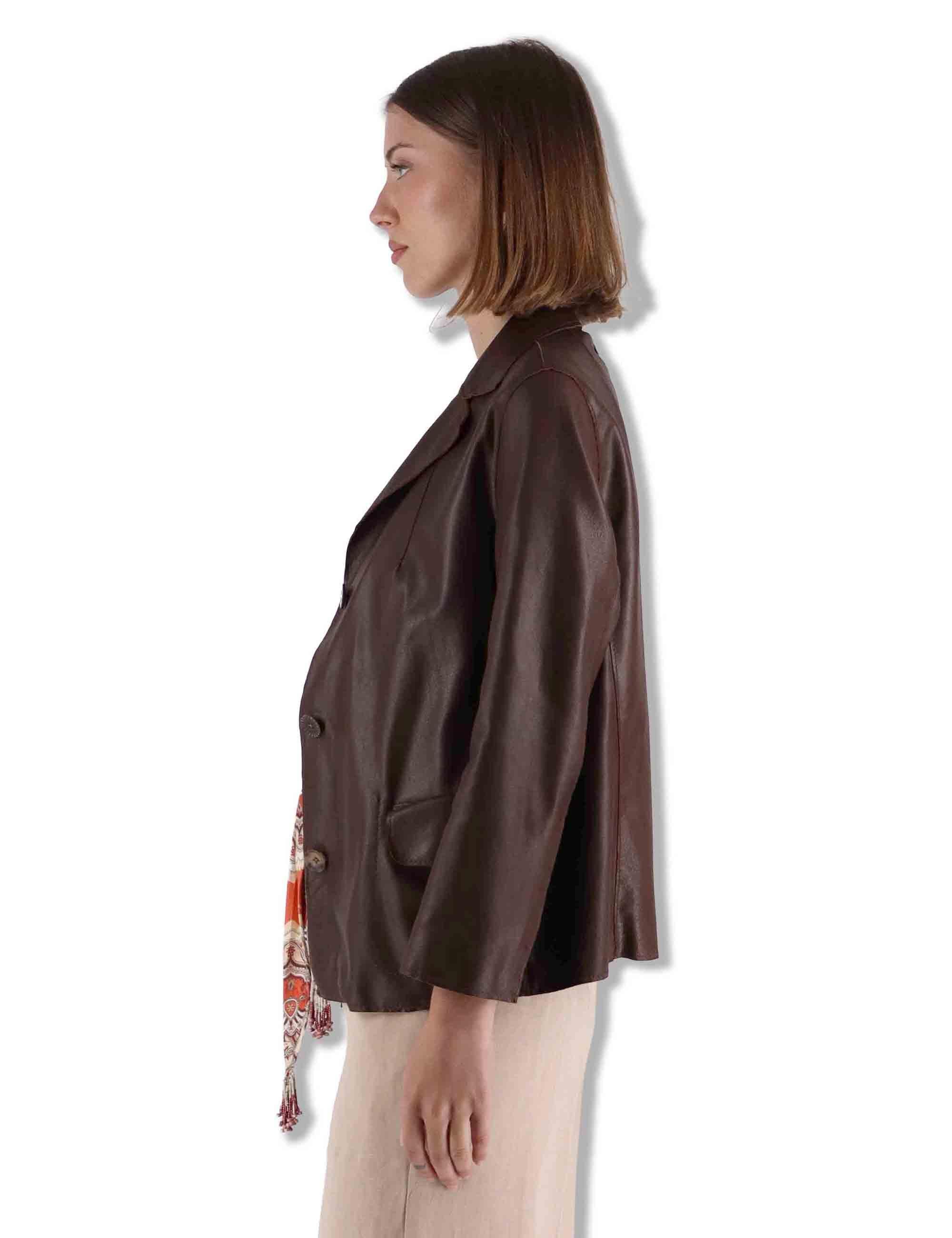 Giacche blazer donna in pelle marrone monopetto SP1527 014 Spatarella 