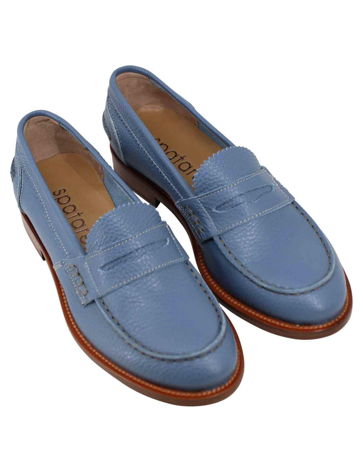 Mocassini donna in pelle celeste con suola in cuoio SPD306 002 Spatarella 
