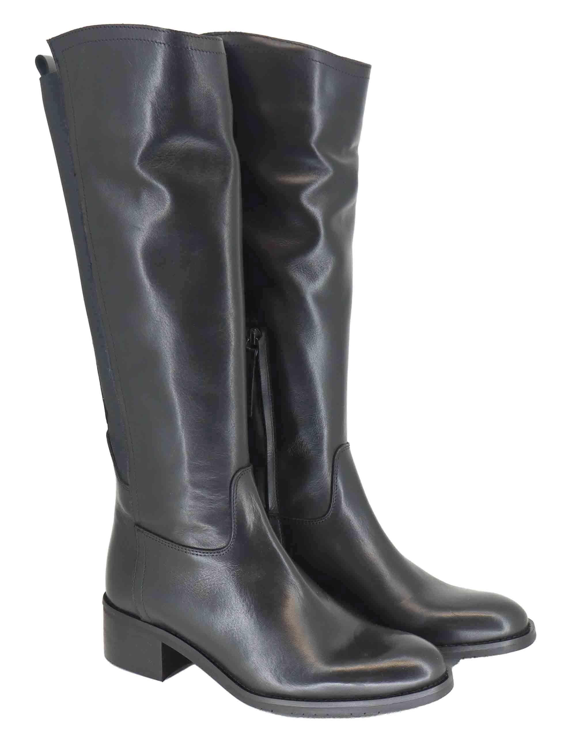 Stivali donna in pelle nera con tacco basso e fascia elastica posteriore SPST514 001 Spatarella 