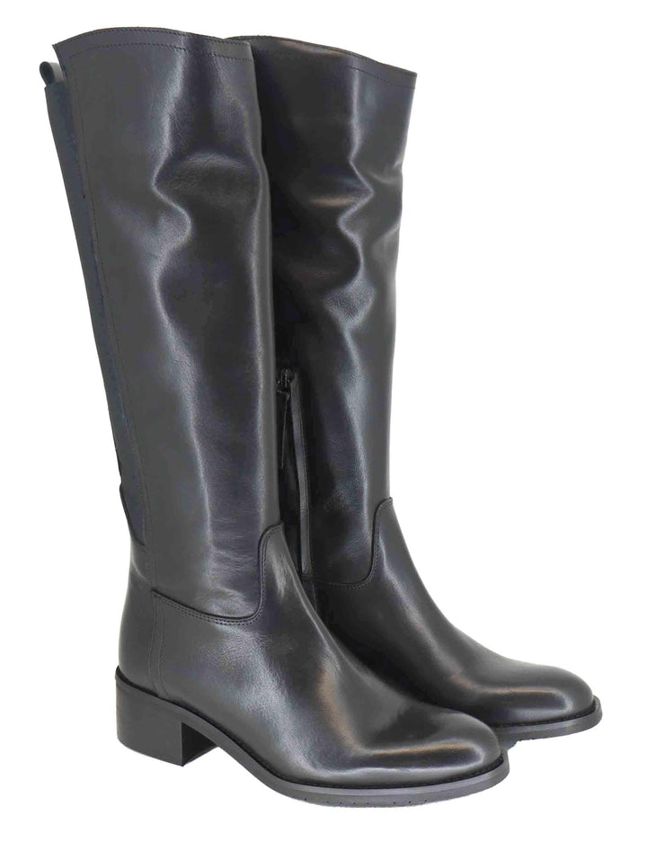 Stivali donna in pelle nera con tacco basso e fascia elastica posteriore SPST514 001 Spatarella 