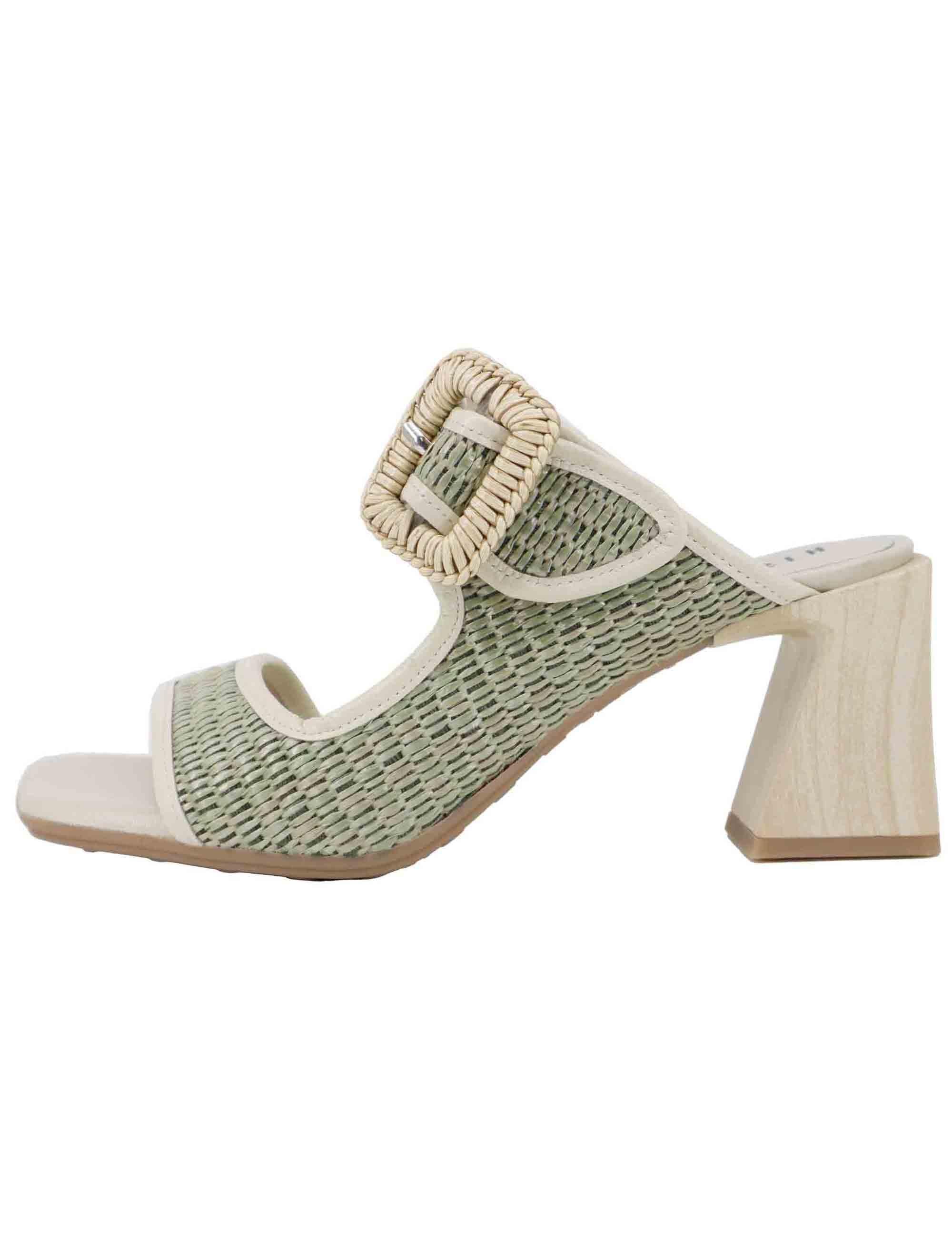 Sandali donna in pelle off white e rafia con tacco alto RHV254048 C003 Hispanitas 