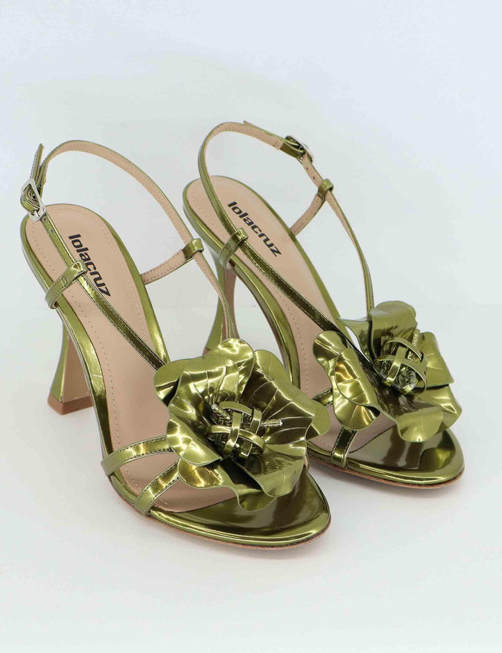 Sandali slingback donna Tulipa in pelle verde con tacco alto 037Z17BK 066 Lola Cruz 
