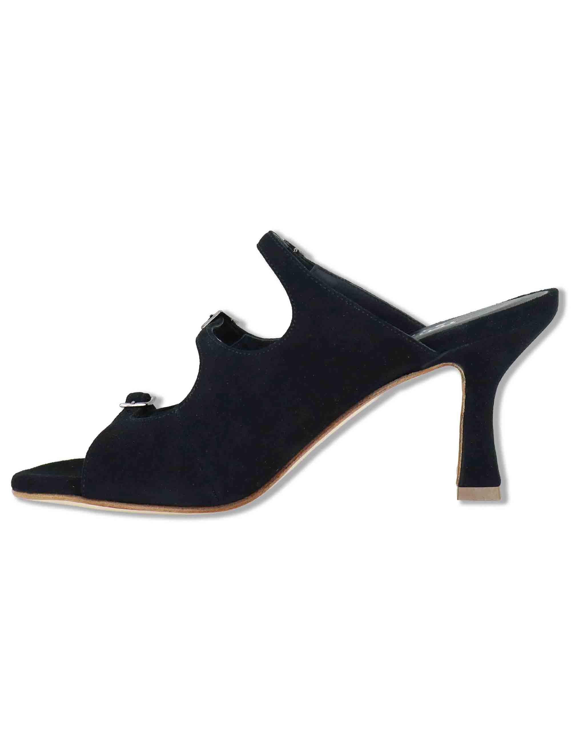 Sandali donna in camoscio nero con fibbiette e tacco alto 1050 001 Tattoo 