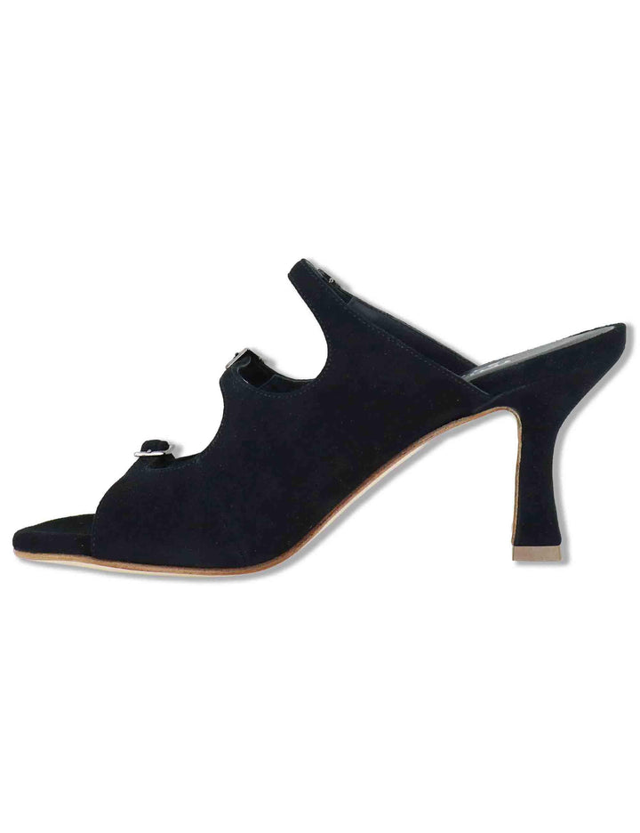 Sandali donna in camoscio nero con fibbiette e tacco alto 1050 001 Tattoo 