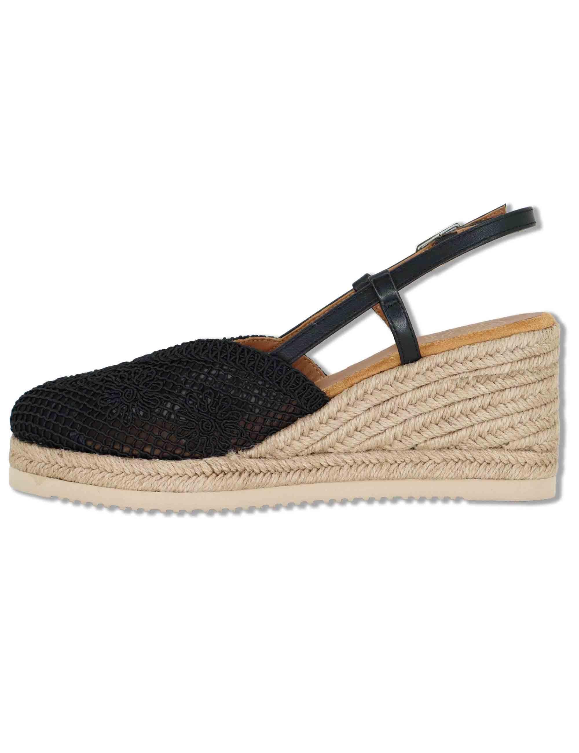 Sandali espadrillas donna in tessuto nero con zeppa in corda CHABI NTO BLACK Unisa 
