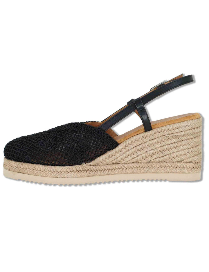 Sandali espadrillas donna in tessuto nero con zeppa in corda CHABI NTO BLACK Unisa 